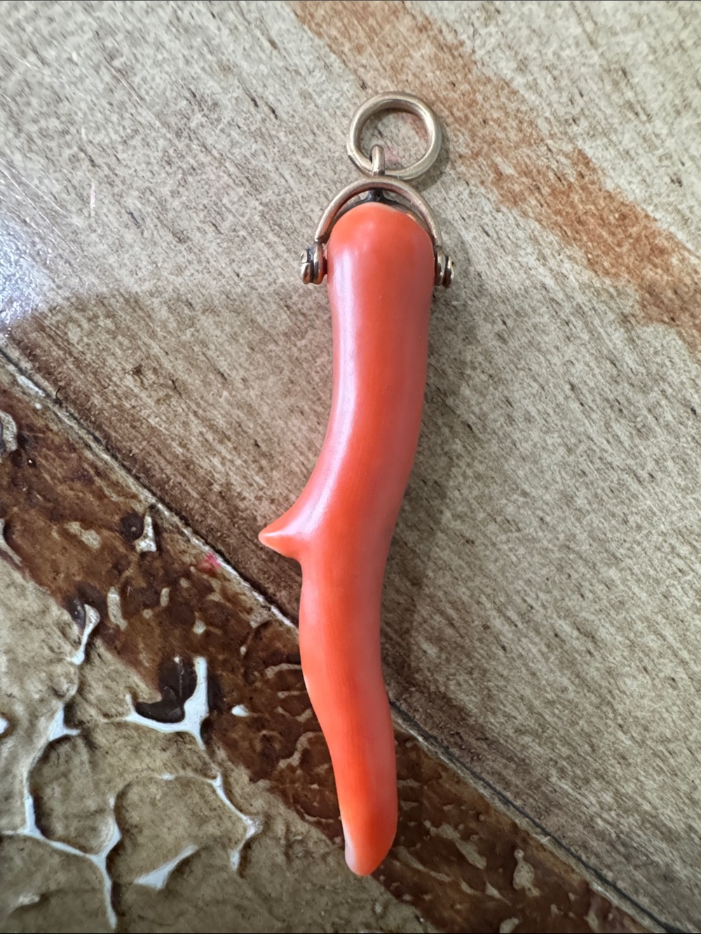 Antique Oversized Italian Coral Cornecello Horn Charm